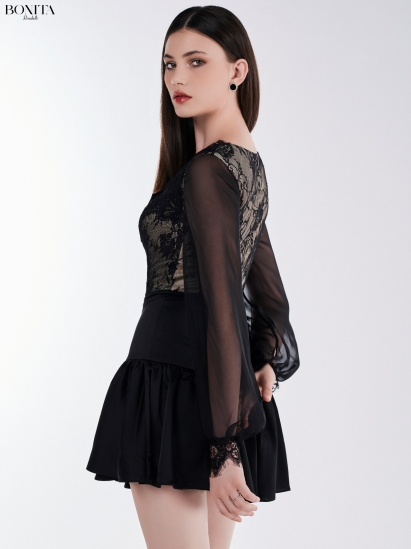 BLACK DRESS WITH LACE SLEEVES