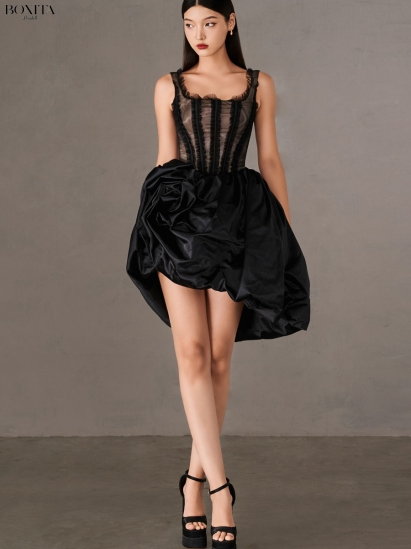 BLACK ROSES FLARED CORSET DRESS