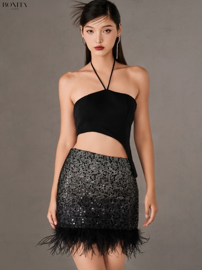 GRITTER SEQUIN MINI SKIRT AND CROPTOP